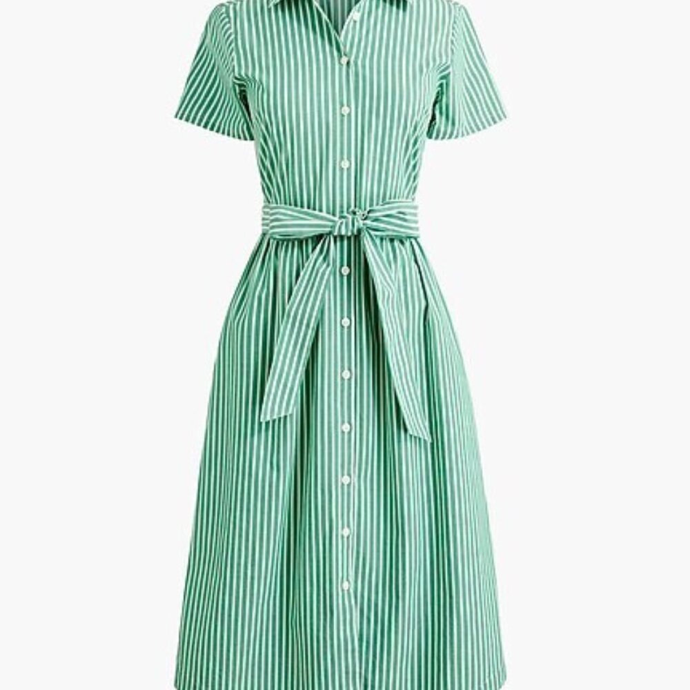 J.Crew Factory Striped short-sleeve midi shirtdress Green 2